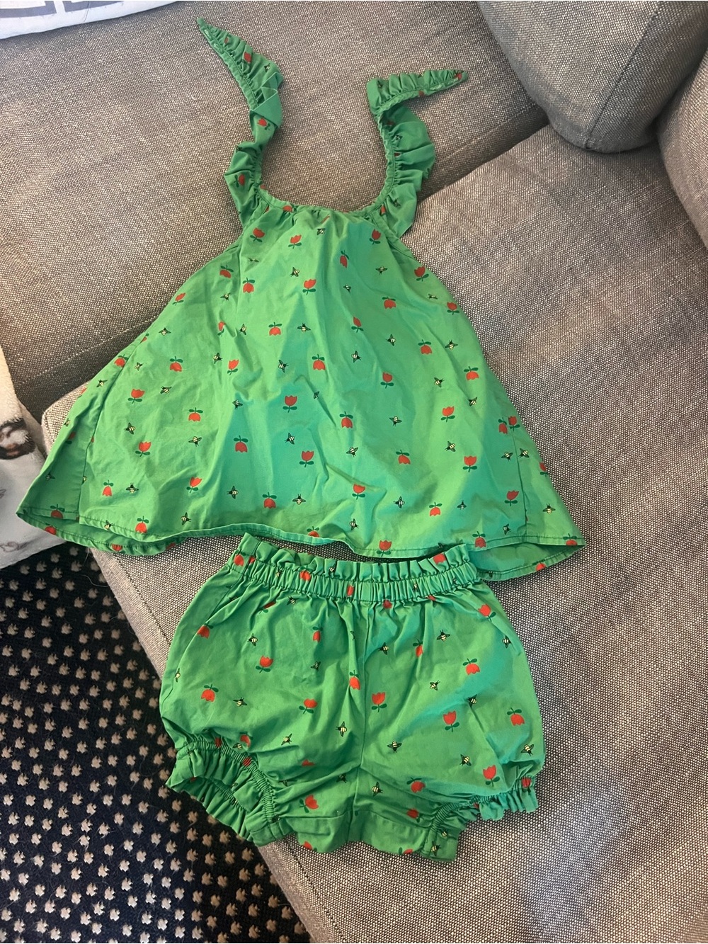 Hanna Andersson Green Floral & Bee Two-Piece Outfit | Size 85 size 2